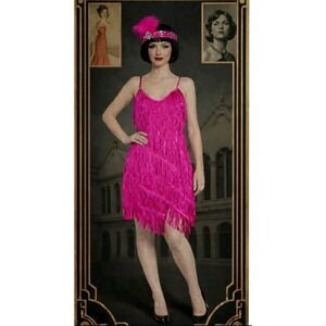 Fringe Gogo Showgirl Retro Flapper Sleeveless Dress Only 1920's Style Size M